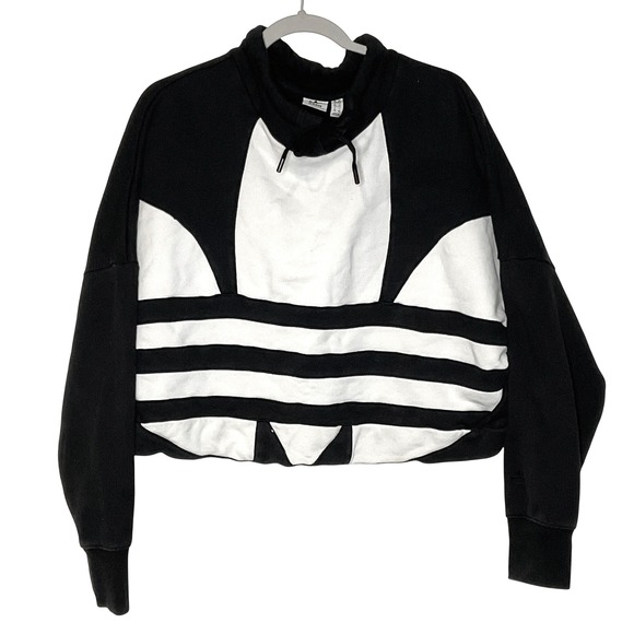 adidas Tops - ADIDAS Womens Big Logo Cropped Black‎ White Sweatshirt MED FS1314 cotton Trefoil